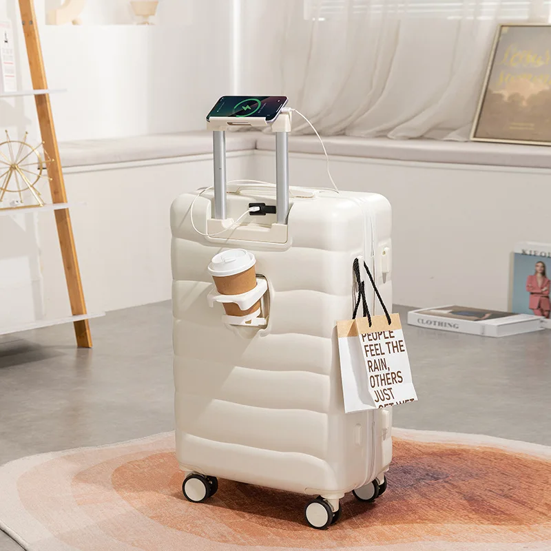 PLUENLI Suitcase Boarding Travel Women Password Universal Wheel Trolley Case Large Capacity USB Charging Port Men Luggage Case
