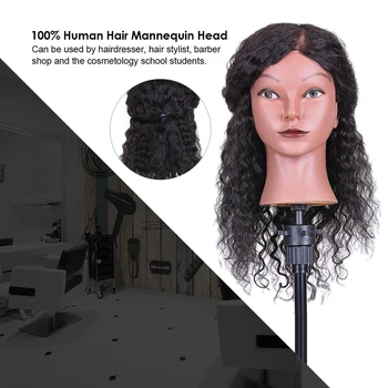 Testa di manichino Testa di formazione per parrucchiere con capelli veri al 100% con treppiede Testa di bambola per cosmetologia manichino per lo styling intrecciato