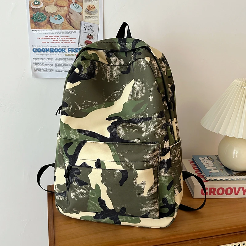 Camouflage Backpacks For Women Large Capacity Waterproof Nylon School Bags Unisex Graffiti Leisure Or Travel Bags Green Satchels