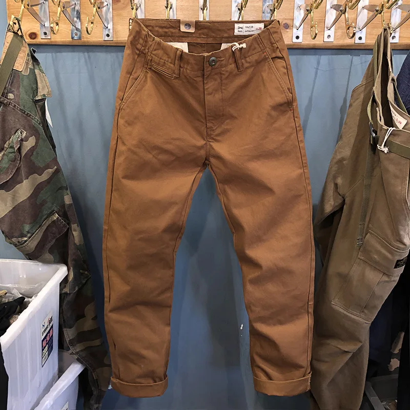 Men's Casual Pants Heavyweight AMEKAJI Retro Overalls Loose Straight-leg Trousers Pure Cotton Washed Thickened Outdoor Camp