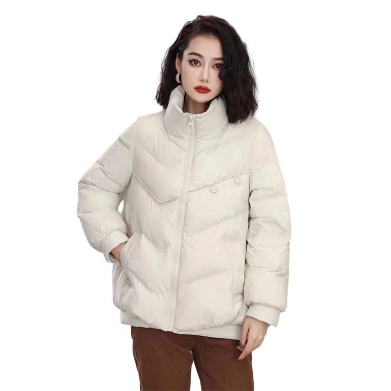 

Women White Duck Down Jacket Autumn Winter Outwear Loose Casual Over Size Solid Color Coat 2023 New