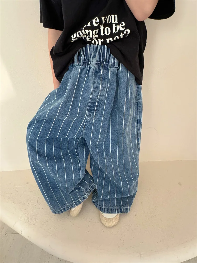 2025 Spring New Children Striped Denim Trousers Baby Boys Casual Pants Toddler Girls Wide Leg Pants Kids Fashion Loose Jeans 6 2025 Spring New Children Striped Denim Trousers Baby Boys Casual Pants Toddler Girls Wide Leg Pants Kids Fashion Loose Jeans - Image 6