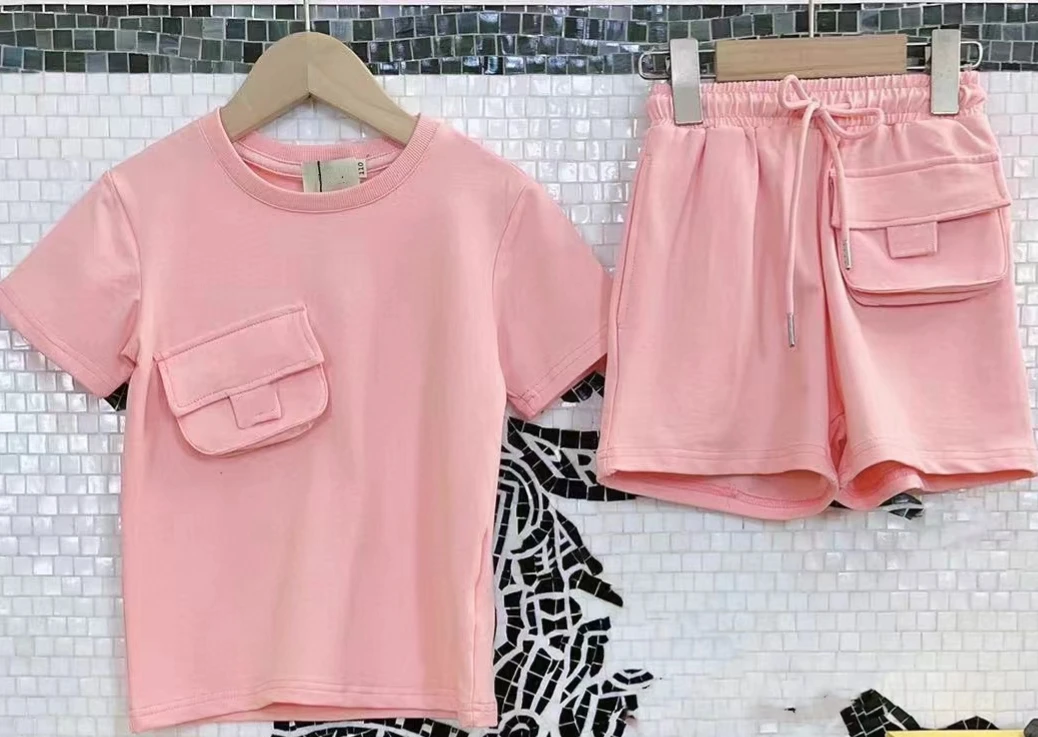 

2024 Outwear Pink Black T shirt and pants boutique fashion casual sports teenage clothing set wearing size 2 3 4 6 8 10 12 Years