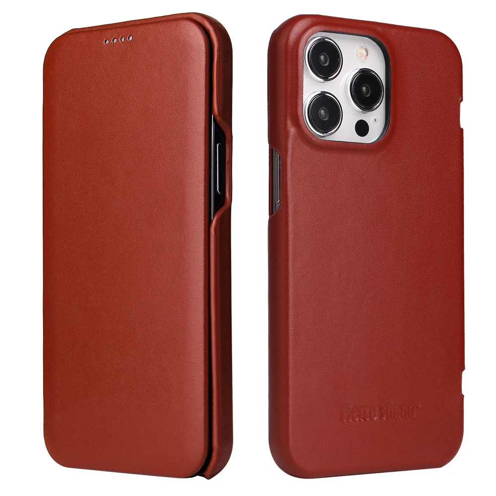 Luxury Genuine Leather Flip Case with Wireless Charging Functionality