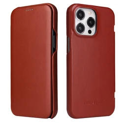 Luxury Genuine Leather Flip Case with Wireless Charging Functionality - iPhone 15 Plus (Brown)