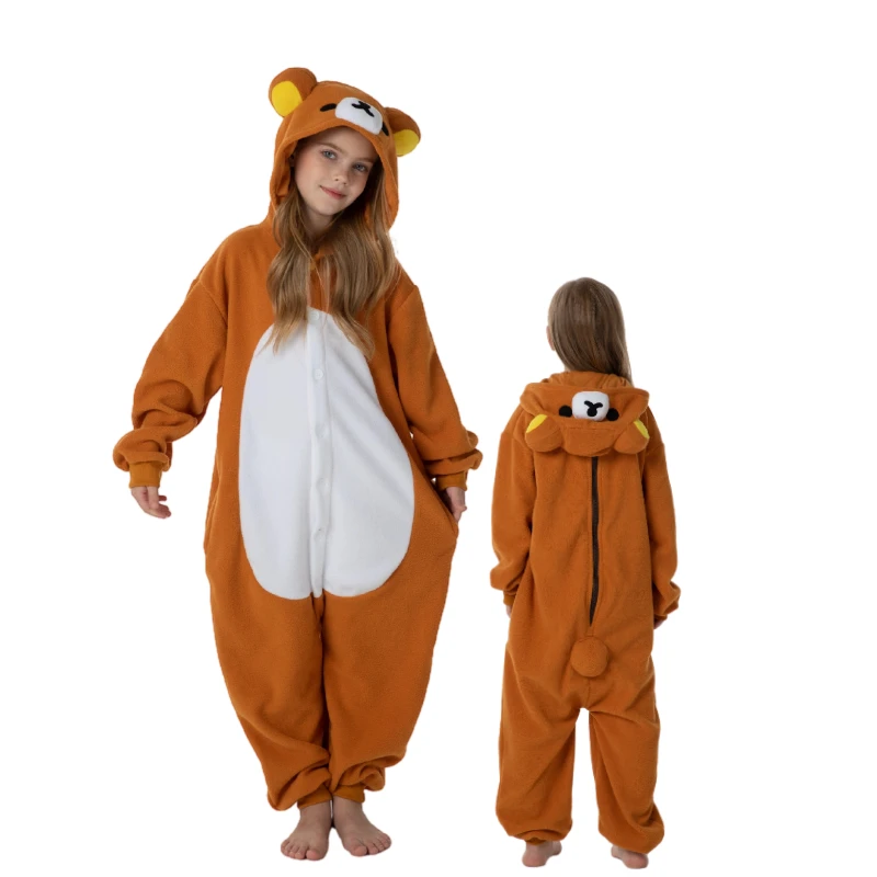 Kids Kigurumi Rilakku Cosplay Costume Animal Onesie Pajamas Girls Halloween Carnival Masquerade Boy Bear Party Jumpsuit