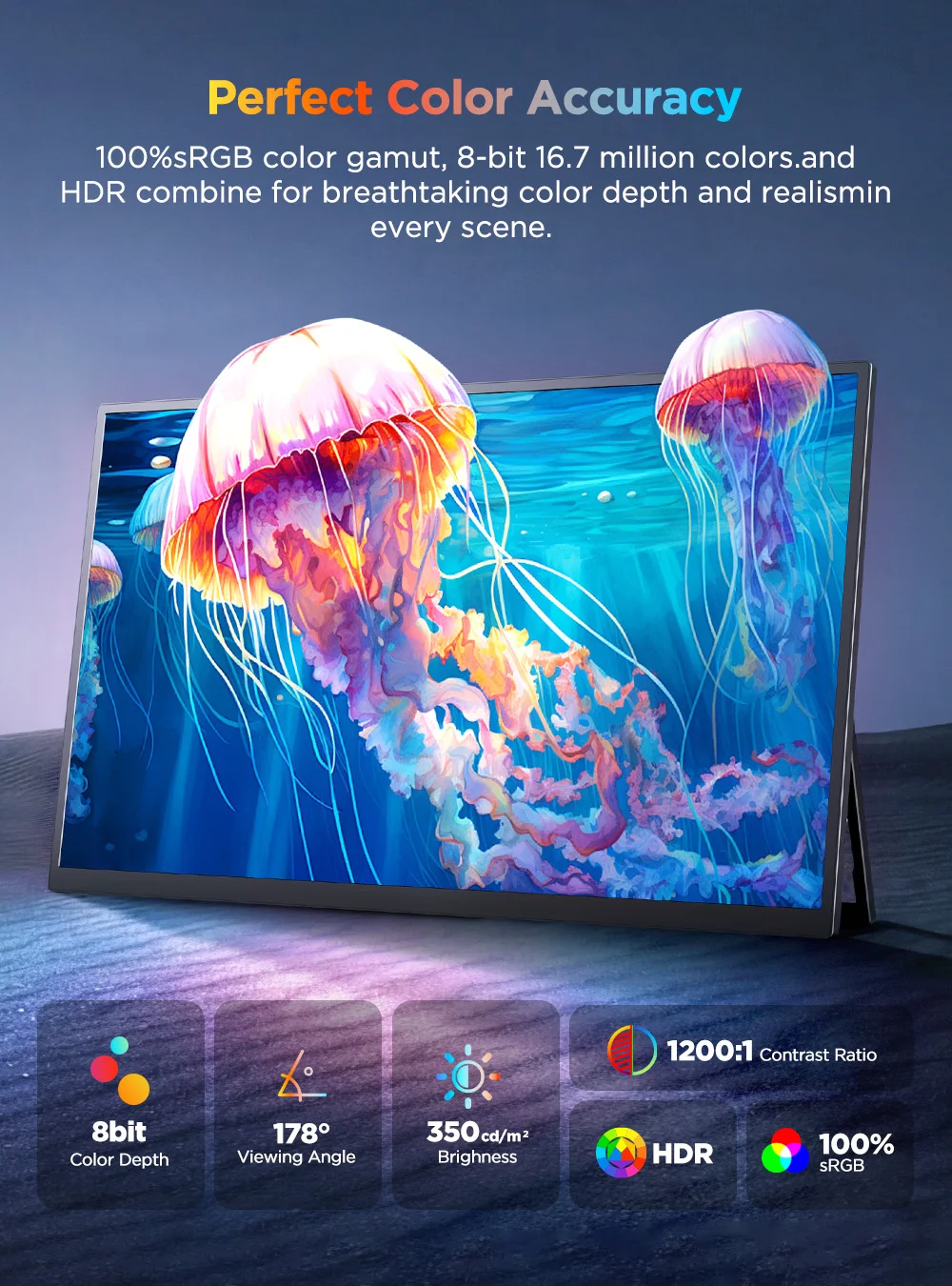UPERFECT 4K UHD 휴대용 모니터 15.6인치 터치스크린(LS 스탠드 포함) VESA 터치 울트라와이드 프레임리스 노트북 맥 PC 게이밍 IPS 디스플레이