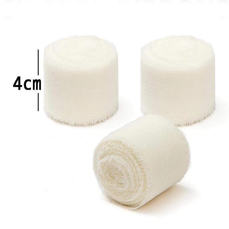Handmade Chiffon Ribbon for Gifts Wrapping Wedding Invitations Bridal Bouquets Decorations 3 Rolls Cream White Black