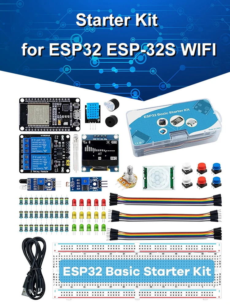 보관함 포함 ESP-32S WIFI 학습 기본 스타터 키트, 아두이노용 0.96 인치 Oled Pir 모션 센서, ESP32 스타터 키트