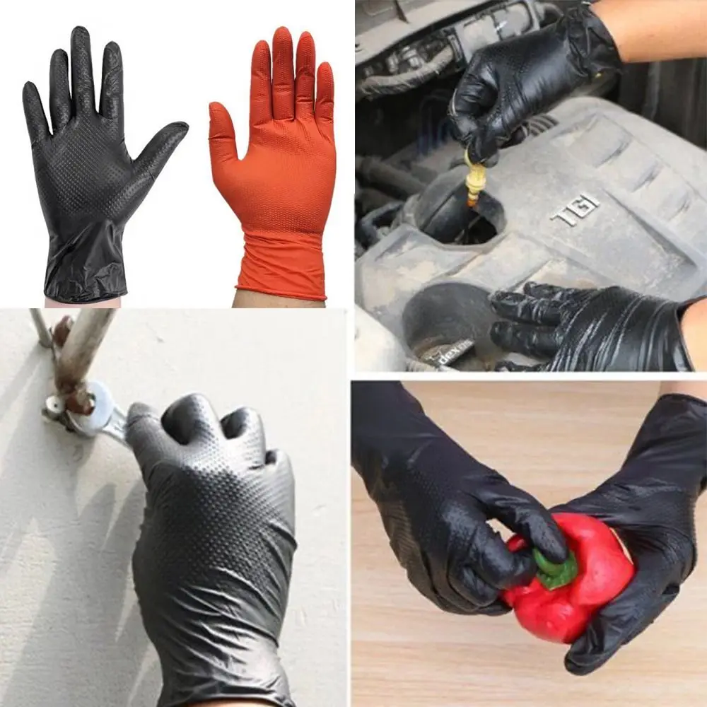 

20PCS Nitrile Work Gloves Orange Black Diamond Pattern Auto Repair Gloves Multi-purpose Acid and Alkali Resistant
