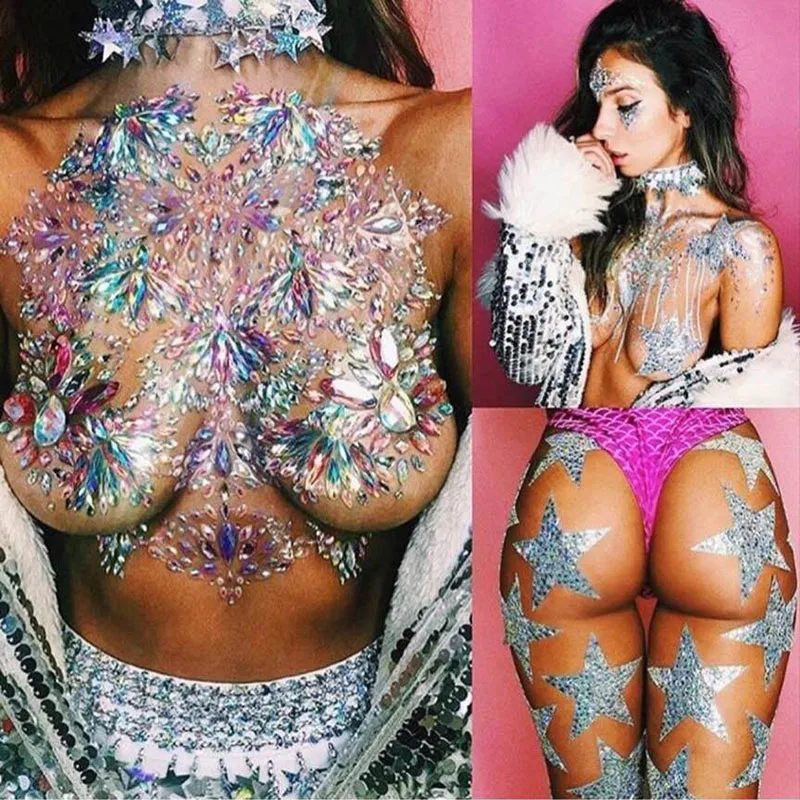 Sexy Chest Crystal Tattoo Sticker Carnival Party Bar Music Festival Acrylic Resin Rhinestone Body Decoration Tattoos Sticke