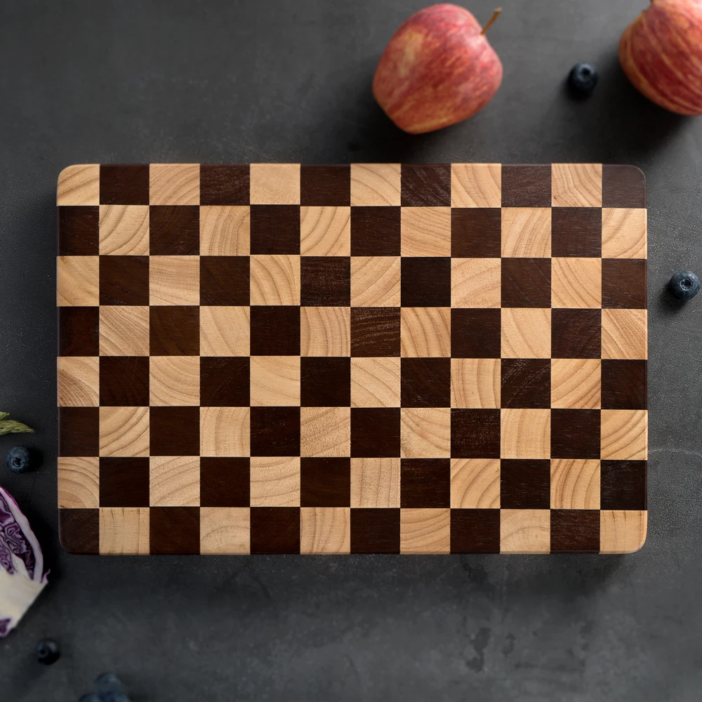 Rubberwoodsplicingchoppingboardcheckerboardtextureusableonboth