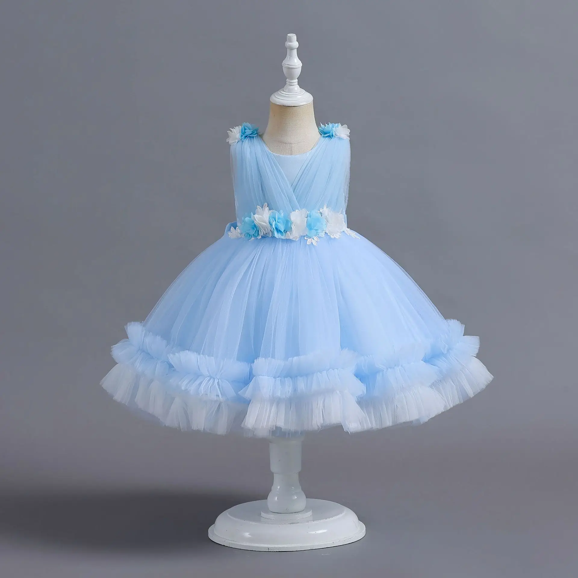 

Bunny LuLu Summer Children's Three-dimensional Flower Girls Birthday Prom Party Dress Wedding Bridesmaid Show Princess Dress