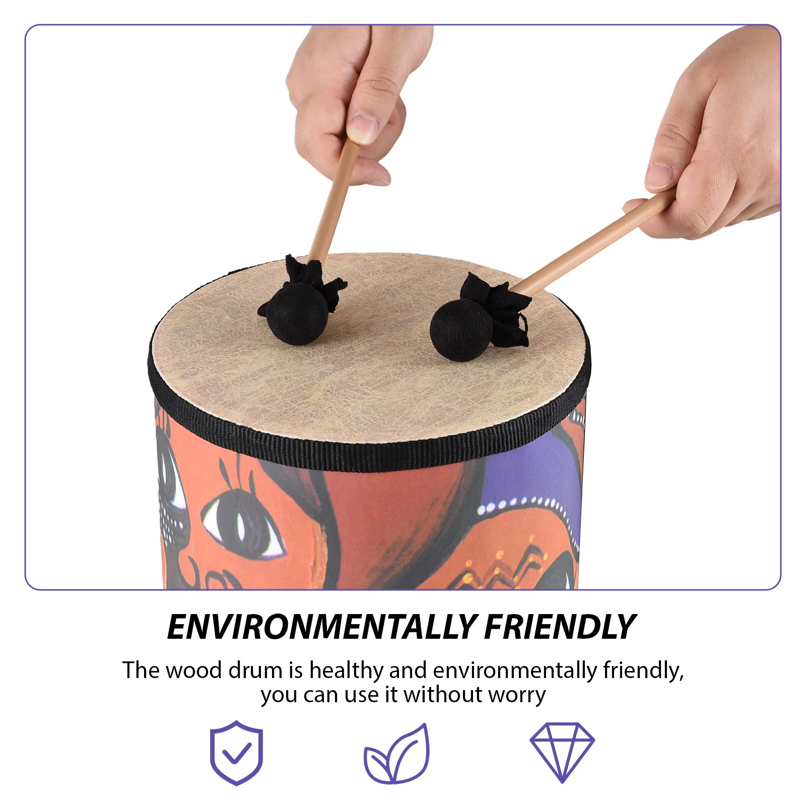 7 Inch Bongo Drums Wooden Drum Handheld Drum Percussion Instrument Hand Eye Coordination Smooth No-Burrs Birthday Gift