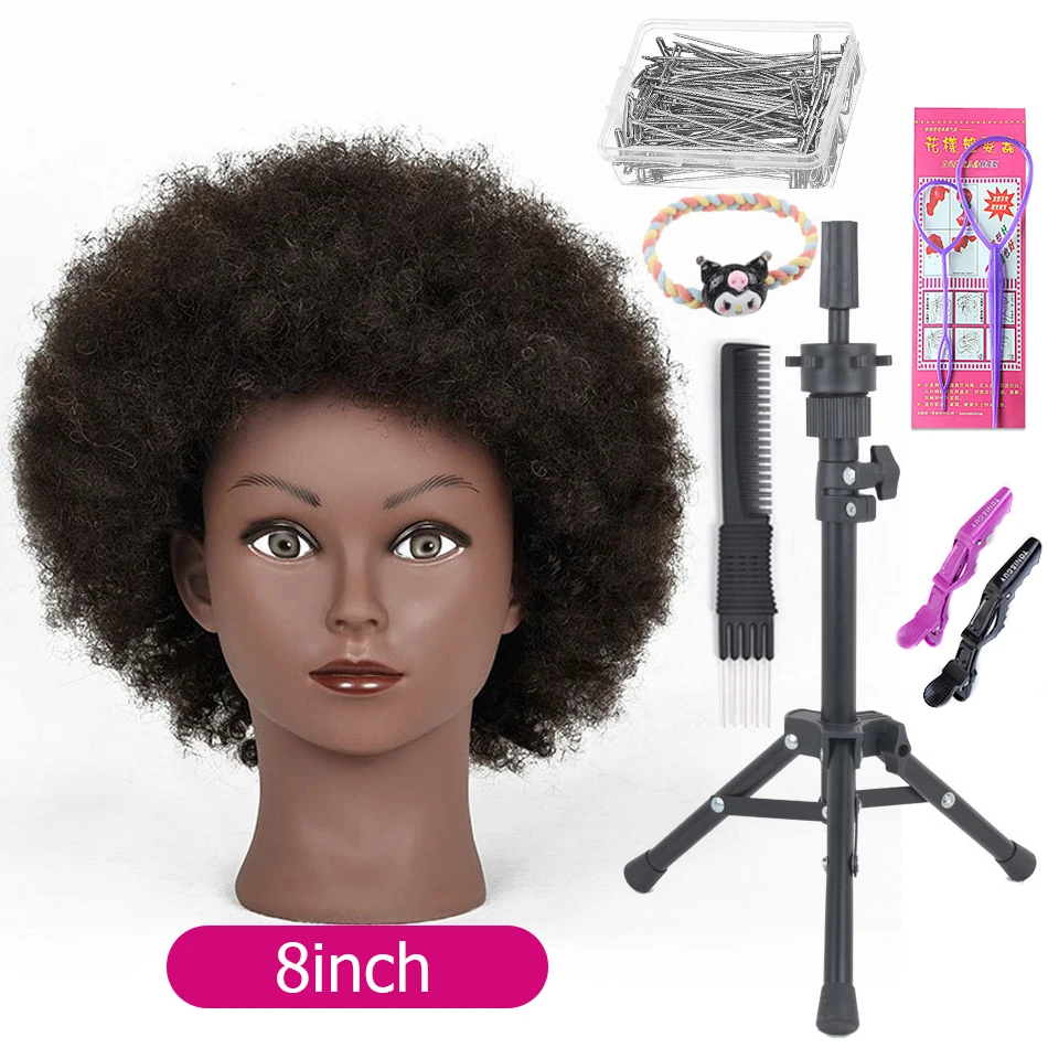 Afro Mannequin Heads With 100%Real Hair With Adjustable Tripod