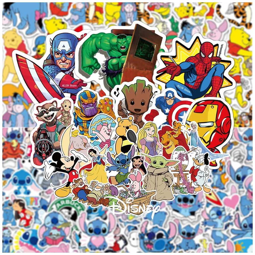 50-100pcs-Disney-Marvel-Stickers-Anime-Princess-Spider-Man-Iron-Man ...