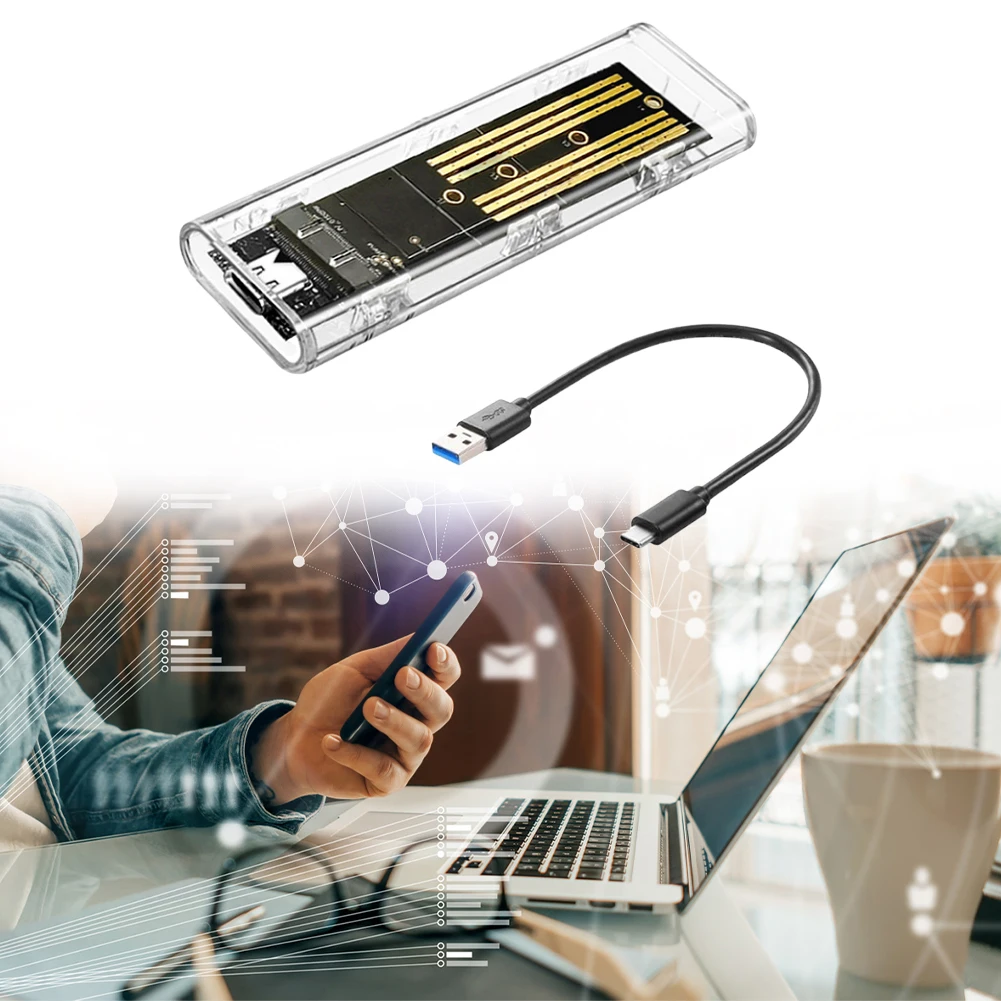 External Hard Drive Case M.2 NGFF SATA Type C 3.1 Transparent External SSD Case 10Gbps SSD Enclosure External Adapter for 2230/2242/2260/2280