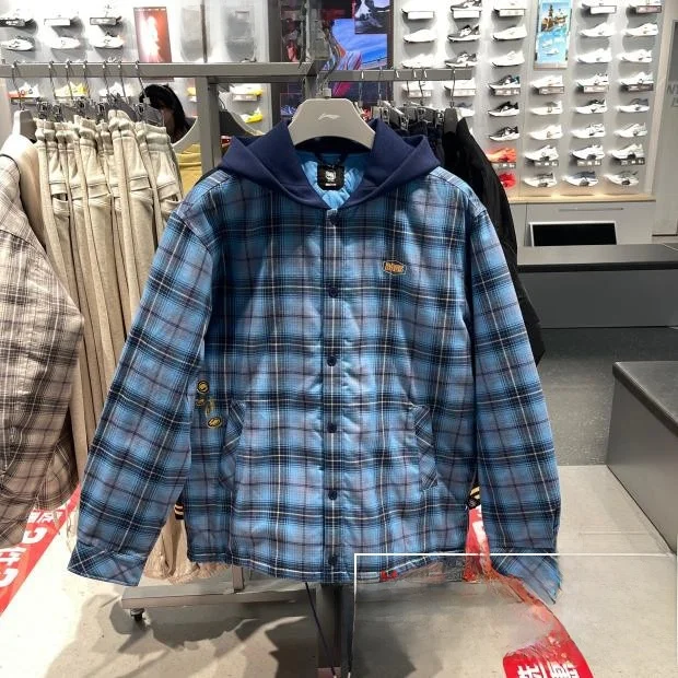  남성용 농구 코튼 재킷 체크 무늬 루즈핏 후드 캐주얼 스타일 긴팔 스포츠웨어..