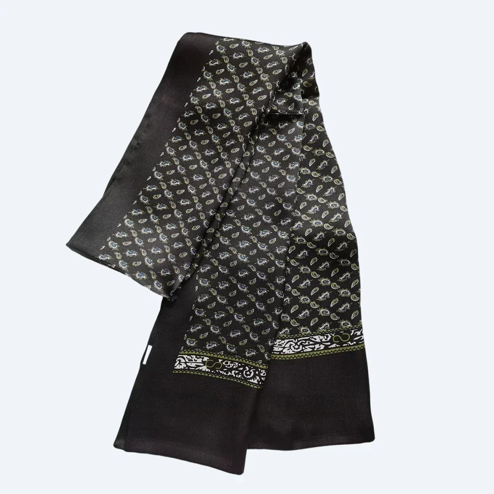 Men's 100% Silk Paisley Scarf Vintage Long Double Layer Neckerchief Cravat Elegant Black Grey men s 100% silk paisley scarf vintage long double layer neckerchief cravat   blue