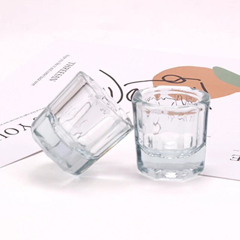 Thick Glass Crystal Dappen Dish Cup with Octagon Metal Lid Nail Art Tools Nail Acrylic Monomer Container Liquid manicure tools