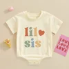 Big Brother Little Sister Printed Shirt Retro Sibling Matching Clothes Kids Short Sleeve T-shirt Tops Baby Large Bubbles Romper 6