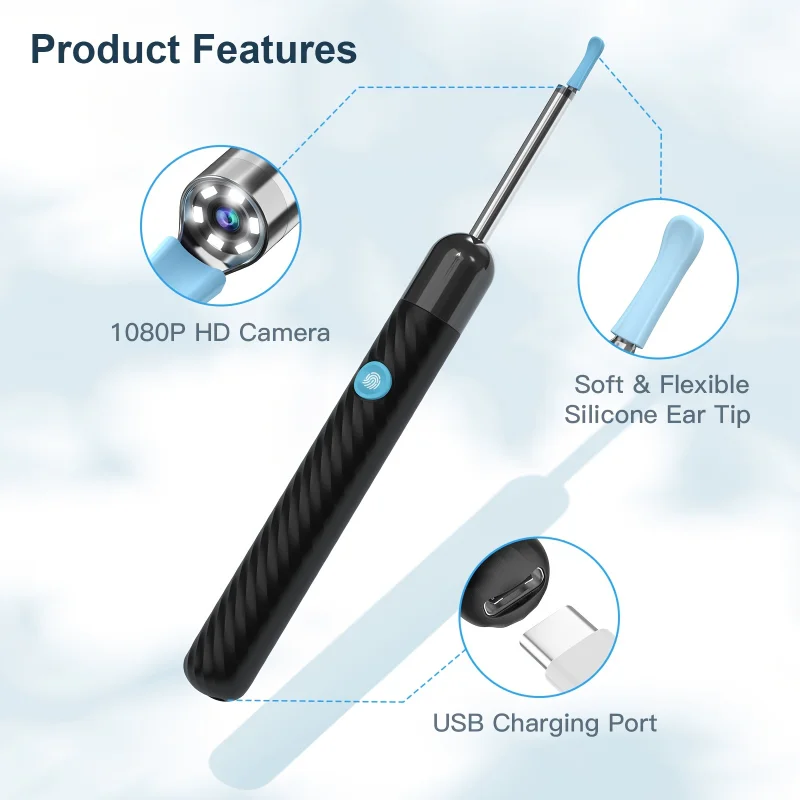 Ear Wax Remover,Wireless Otoscope Earwax Removal Tool 1080P HD WiFi Ear Endoscope With LED Light,3.5mm Visual Scope Camera S