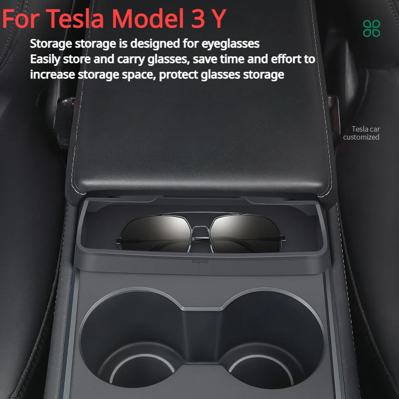 

Центральный подлокотник для Tesla Model 3 Y 2022-2023, карманный подлокотник для очков, автомобильные аксессуары, стеклянная зеркальная шкатулка для хранения, автозапчасти