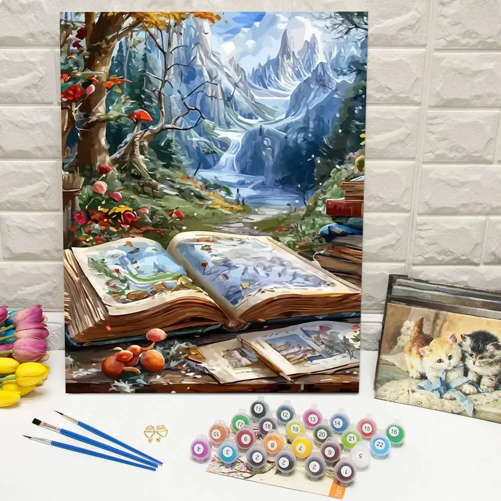 DIY Digital Oil Painting Book Painting By Numbers Adult Kit Forest Landscape Mountain Scenery Wall Decoration Living Room