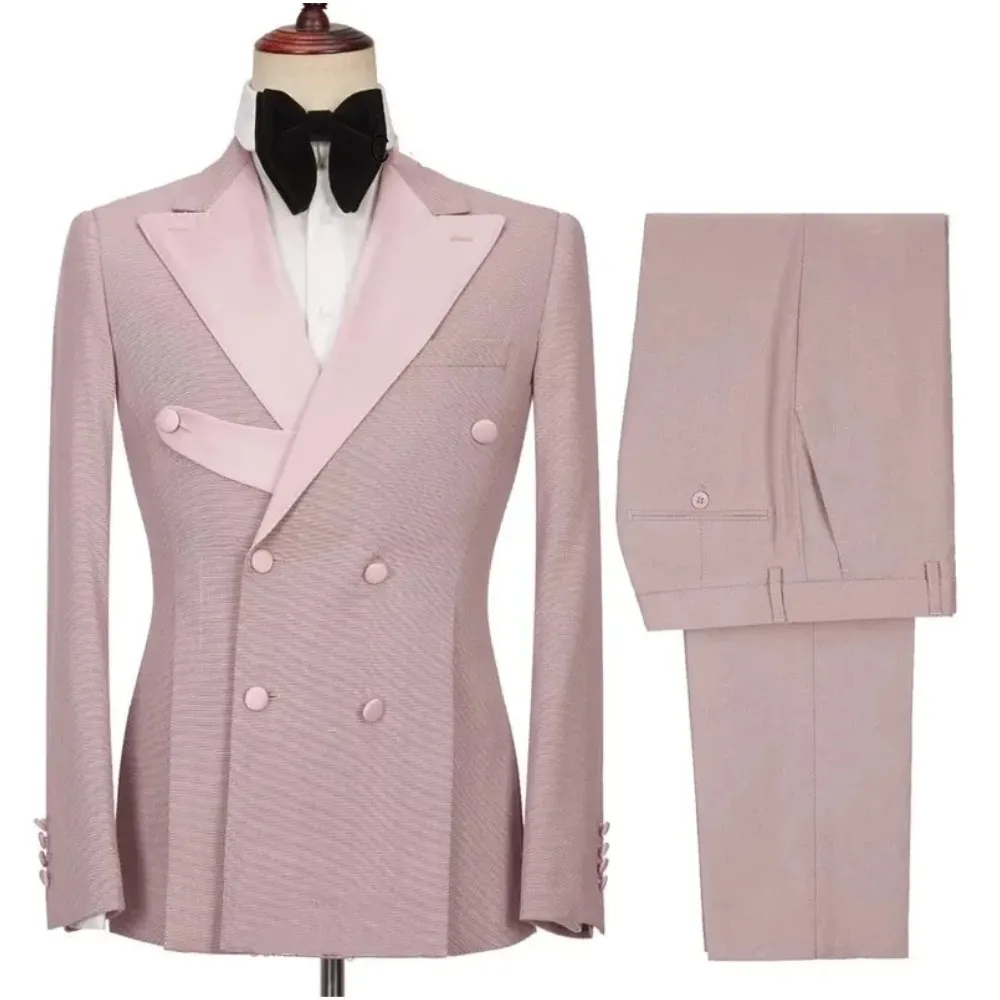 

Latest Design Pink Men Suits 2 Pieces Jacket Pant Wedding Groom Tuxedo Slim Fit Blazer Terno Masculino Prom Costume Homme