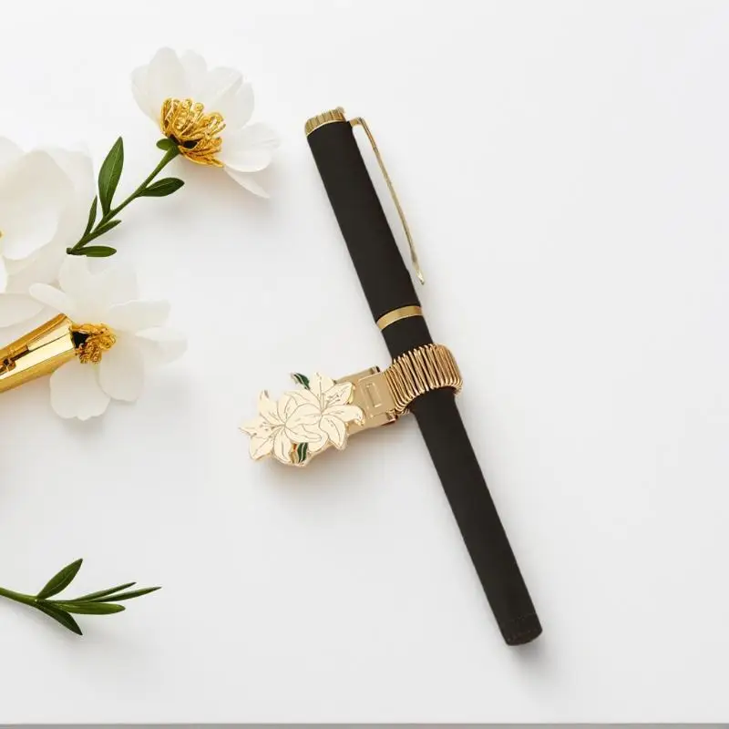 한 개의 꽃을 테마로 한 금속 펜 클립, 창의적인 복고풍 스프링 펜 클립, 학생용 펜 클립, 노트북 및 학교 용품에 적합