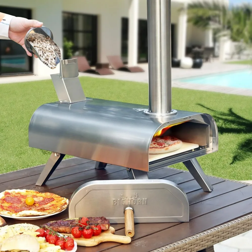 Portable Stainless Steel Wood Pellet Pizza Oven for 12 Pizzas - Big Horn Outdoors Cooking Grill