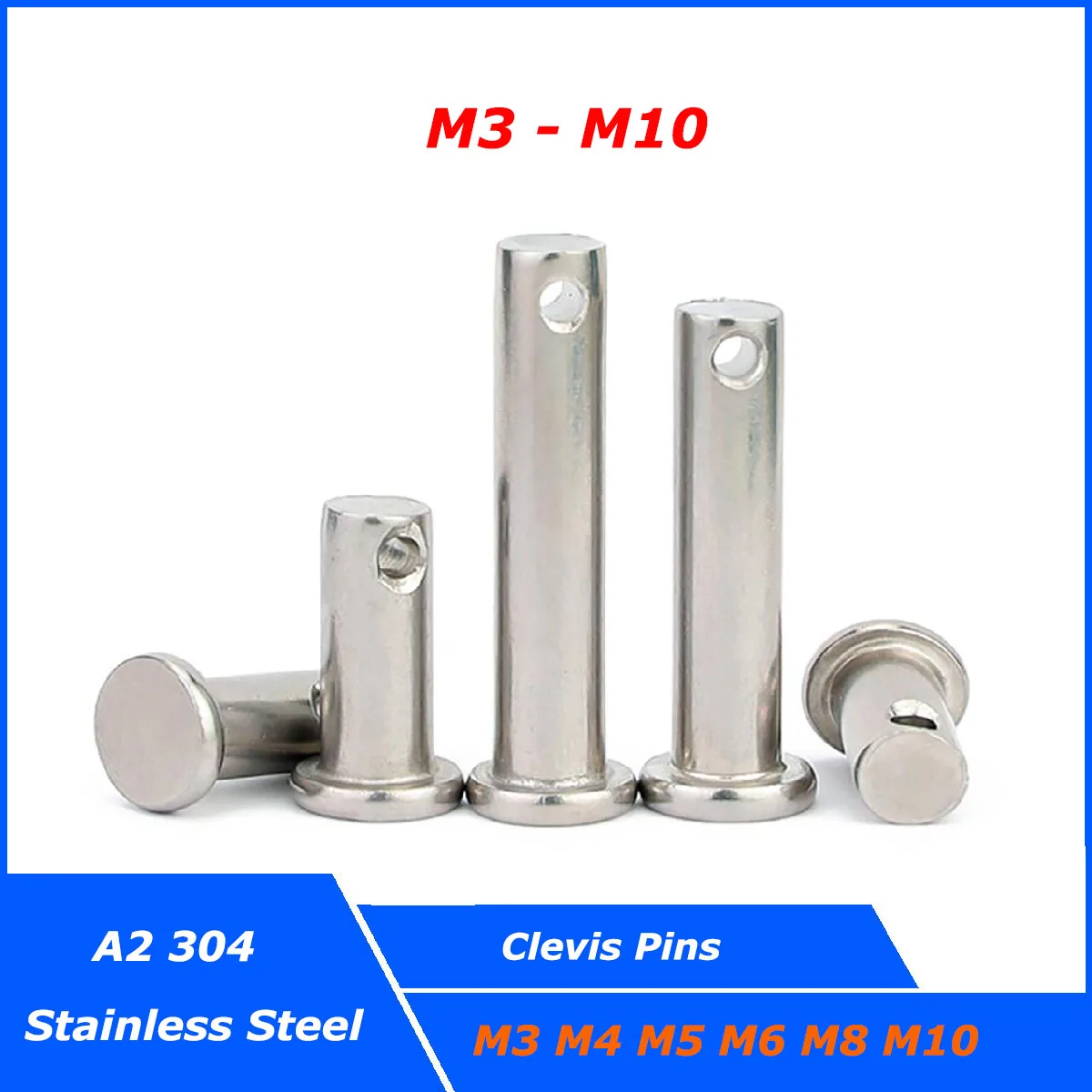 M3,4,5,6,8,10 304 Stainless Steel Axis Pin Flat Head Cylindrical Pin w/ Hole GB882 Clevis for Retaining R Clips & Split Pins stainless steel pins clips