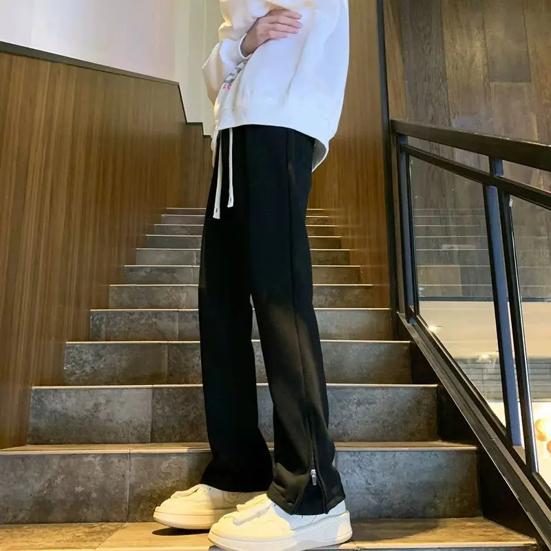 American Style Trendy Trousers New Men's Patchwork Elastic Drawstring Young Style Pant Leg Zipper Loose Casual Straight Pants