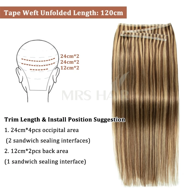 Long Flat Weft Invisible Tape Human Hair Bundels Natural Seamless & No-Glue Tape in Human Hair Extensions ThicK Ends
