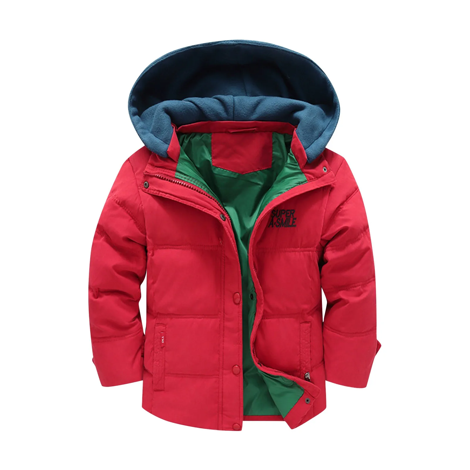 

Baby Snowsuit Boys Pocket Detachable Hooded Tops Children Zipper Warm Outerwear Kids Cotton Padded Clothes Thickened Jacket 2-6T