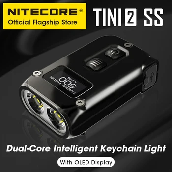 NITECORE TINI2 SS 미니 키체인 조명, EDC 스마트 손전등, USB C 타입 충전식 500 루멘, LED 키 조명, 280mAh 배터리 포함