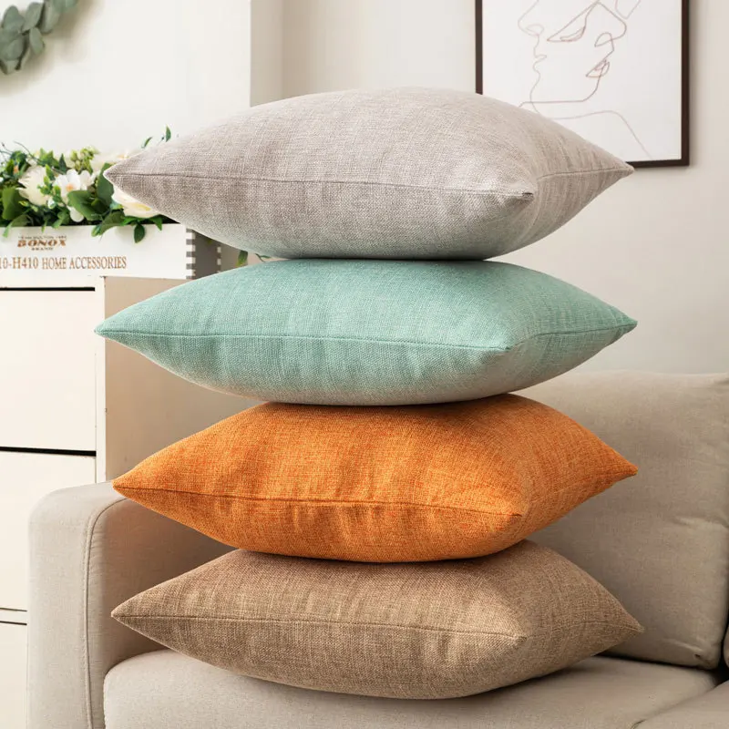 Scandinavian ins style solid colour pillow cover heavy cotton linen living room sofa cushion winter waist pillow case 4
