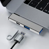 4 in 1 Compactly Aluminum USB C Hub USB3.0 Hub Type C to Type C and Double USB Port Hub for Versatile Devices Connectivity