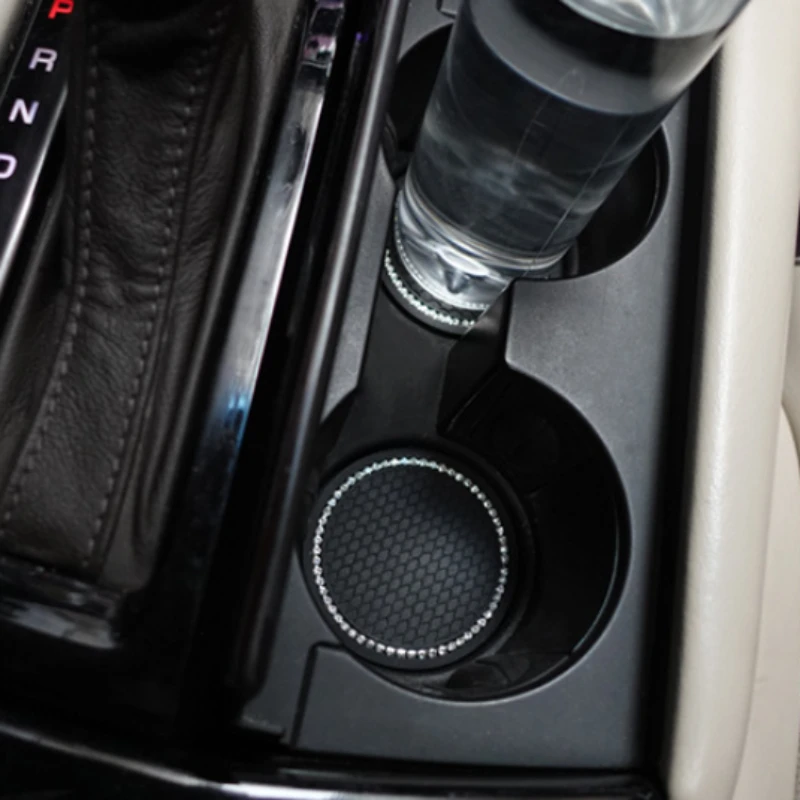 New Bling Rhinestone Cup Holder Drink Pad Interior Decorat Cute Anti-slip Round Durable Mat Coaster Heat Resi Car Accessories