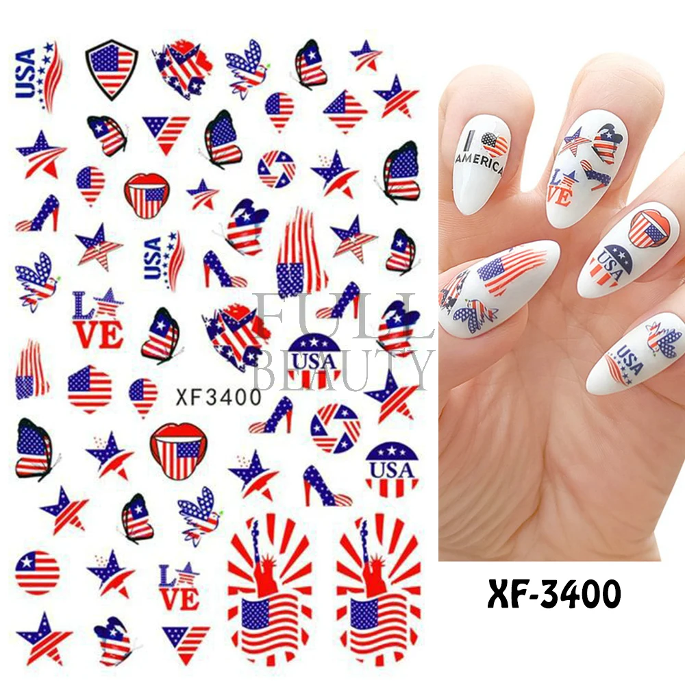 American Flag Nail Sticker 4th Of July Independence Day Design Firework Flame Sliders For Nails Manicure Accessories GLXF3401 nail stickers nail art tools nail art decoration nail decals american flag stickers