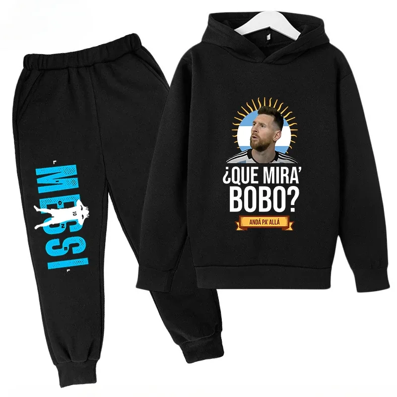 thumbnail image 1 of Conjunto de sudadera con capucha para niños y pantalones deportivos de 2 piezas para niños y niñas Ropa infantil con estampado de Messi Ropa de bebé, 1 of 5