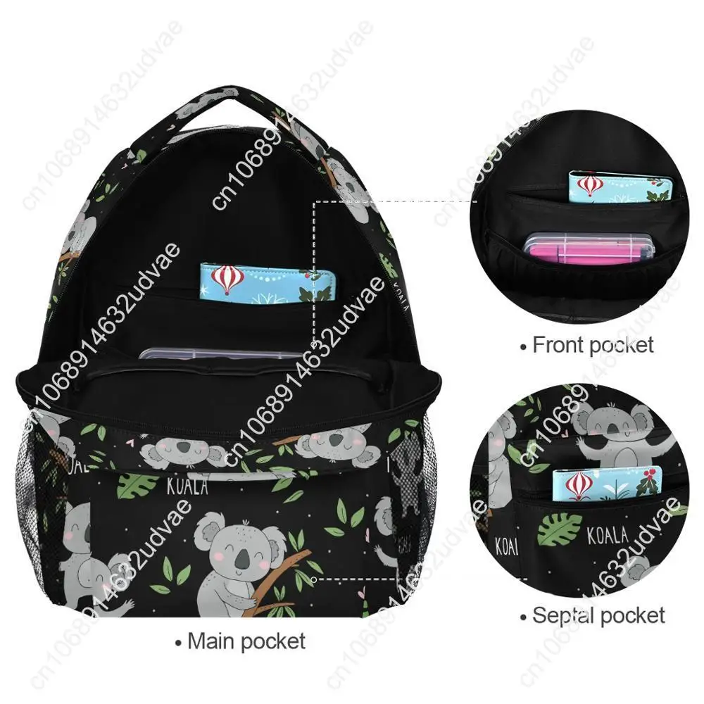 Teenagers School Bag Boys And Girls School Backpack Koala Print Black Backpack For Men Women Work Travel Laptop Backpack Mochila