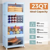 4 Tier Stackable Plastic Storage Bins with Lid and Wheels - 23 QT Closet Organizers and Storage, Foldable Storage Containers 2
