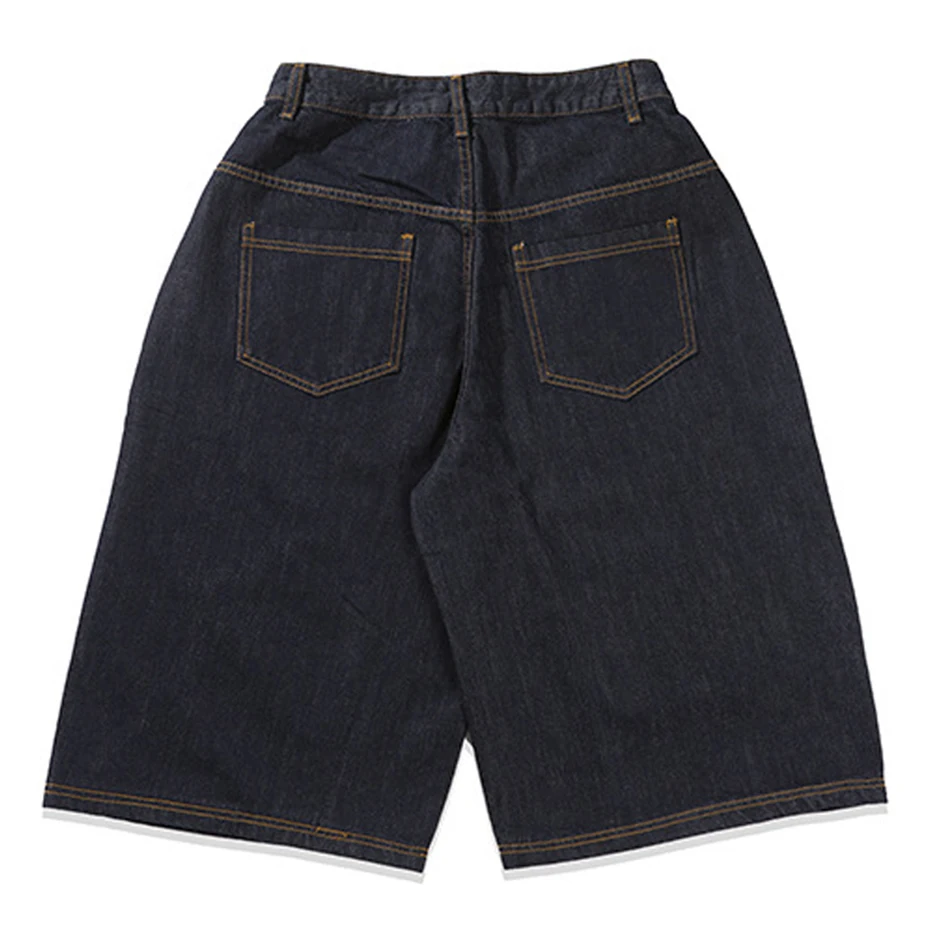Retro Blue Denim Shorts Men Summer Loose Casual Blue Jeans Shorts Streetwear Harajuku