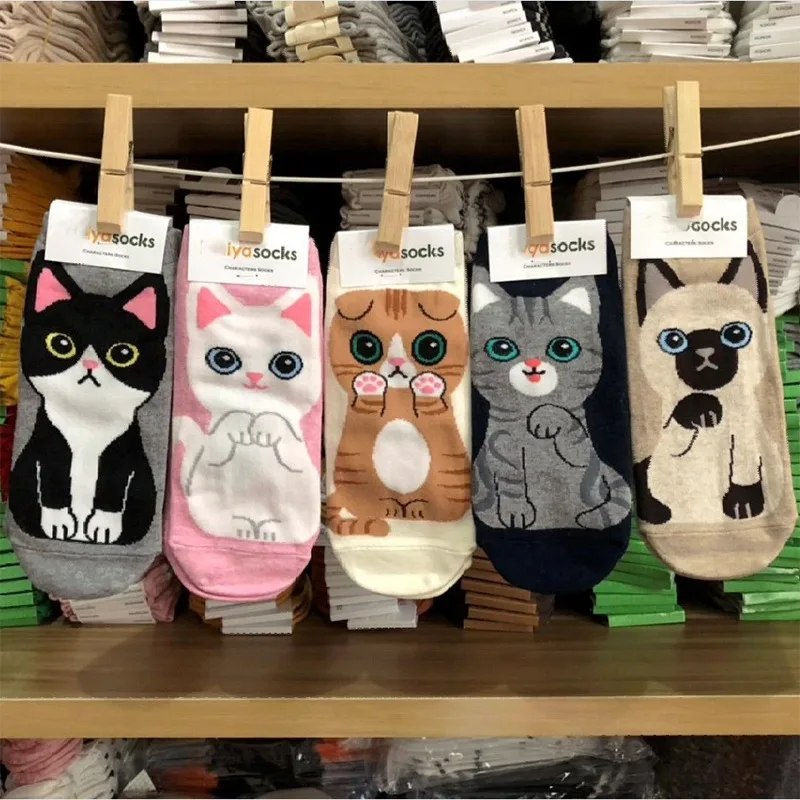 Fashion Colorful Kawaii Cute Cartoon Kitty Cotton Women Socks Harajuku Versatile Breathable Casual Ankle Socks Child Funny Sox