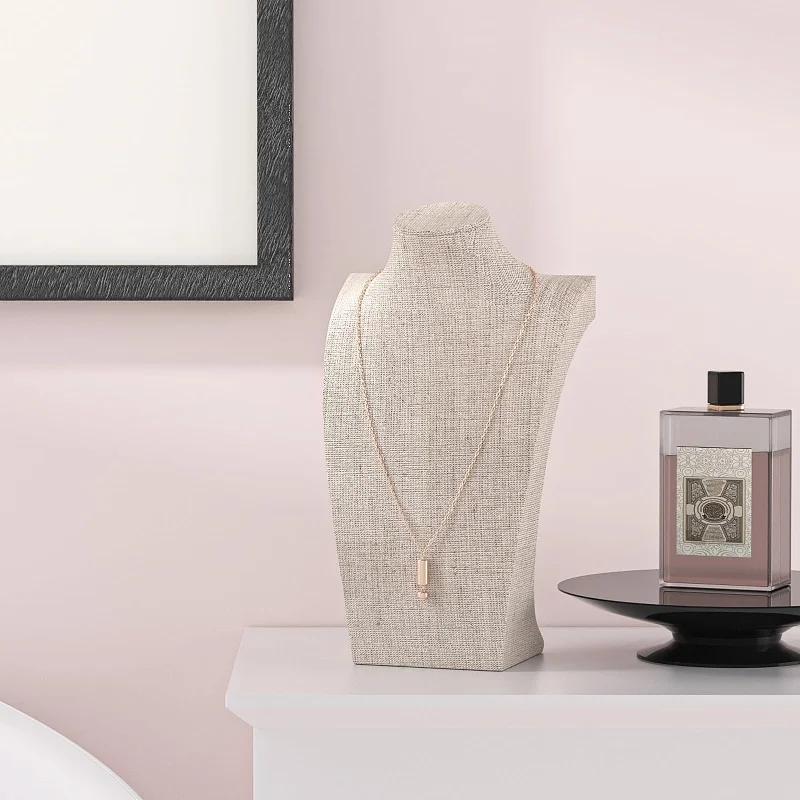 Espositore per busto per collana in lino manichino, porta collana per busto, organizer per catena con ciondolo per espositore per gioielli da donna - immagine 5