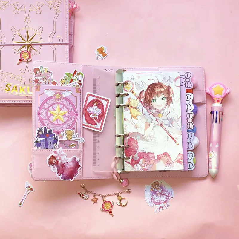 A6 Pink Magical Girl Loose leaf Journal Notebook Binder Weekly Planner Handbook Diary for Girls School Supplies Stationery Gift