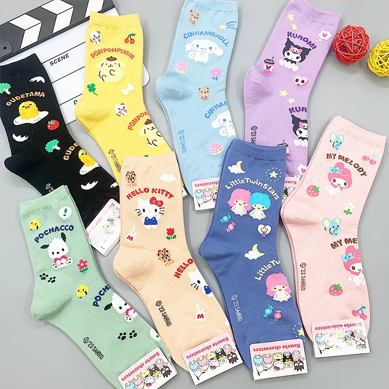 

Kawali Sanrio Hellokitty Kuromi My Melody Cinnamoroll похватка pompurin хлопковые носки конфетного цвета мягкие милые подарки для девочек на день рождения