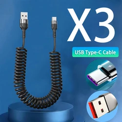 Universal Fast Charging Spring Telescopic Cable with USB Type - C to Lightning & Type - C Connectivity - 1.5m (Black USB C x3)