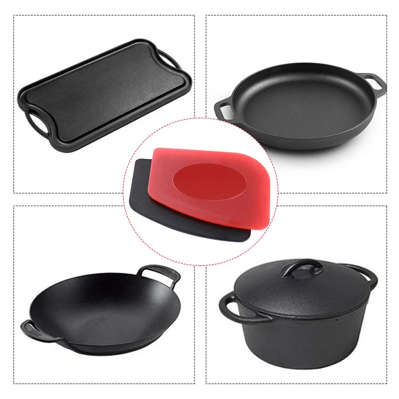 2pc/set Scraper of Cast Iron Pan Durable Cleaning Oil Dirt Scraper Kitchen Bbq Tool Tooth Plate Baking